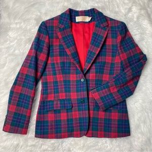 Vtg Pendleton Tartan Plaid Blazer Pink Blue Lined 100% Wool USA Sz 6 *